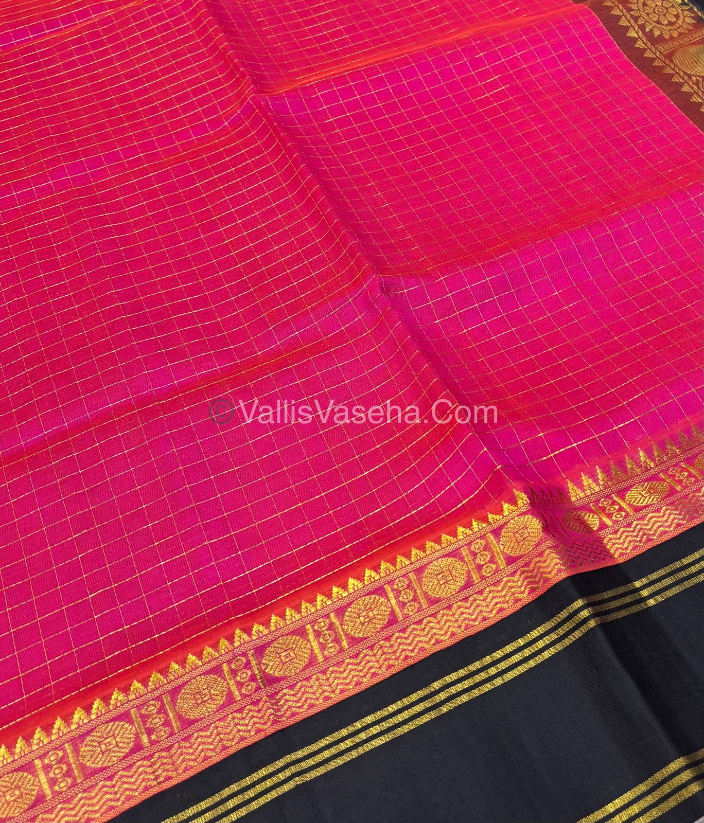 Pure Korvai Silk Cotton - Retta Petta Border - Pink with Black Combo - VVKSC010