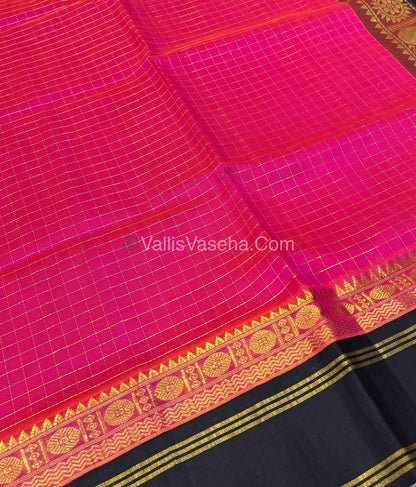 Pure Korvai Silk Cotton - Retta Petta Border - Pink with Black Combo - VVKSC010