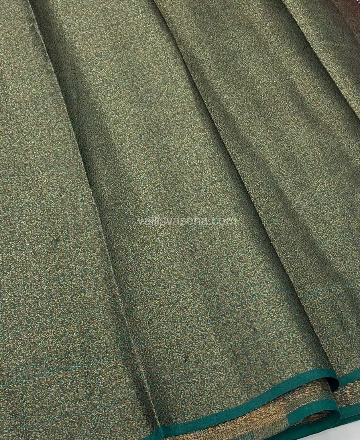 Bamboo Silk Saree - Dusty Wine with Ramar Greenish Blue Shade - VVBSS001