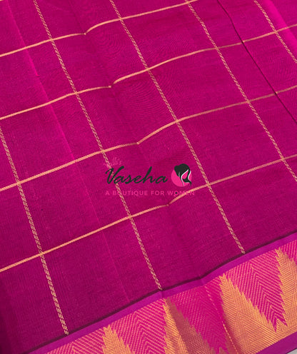 Semi Silk Cotton Saree - Checked Pattern with Butta  - VVSSC013