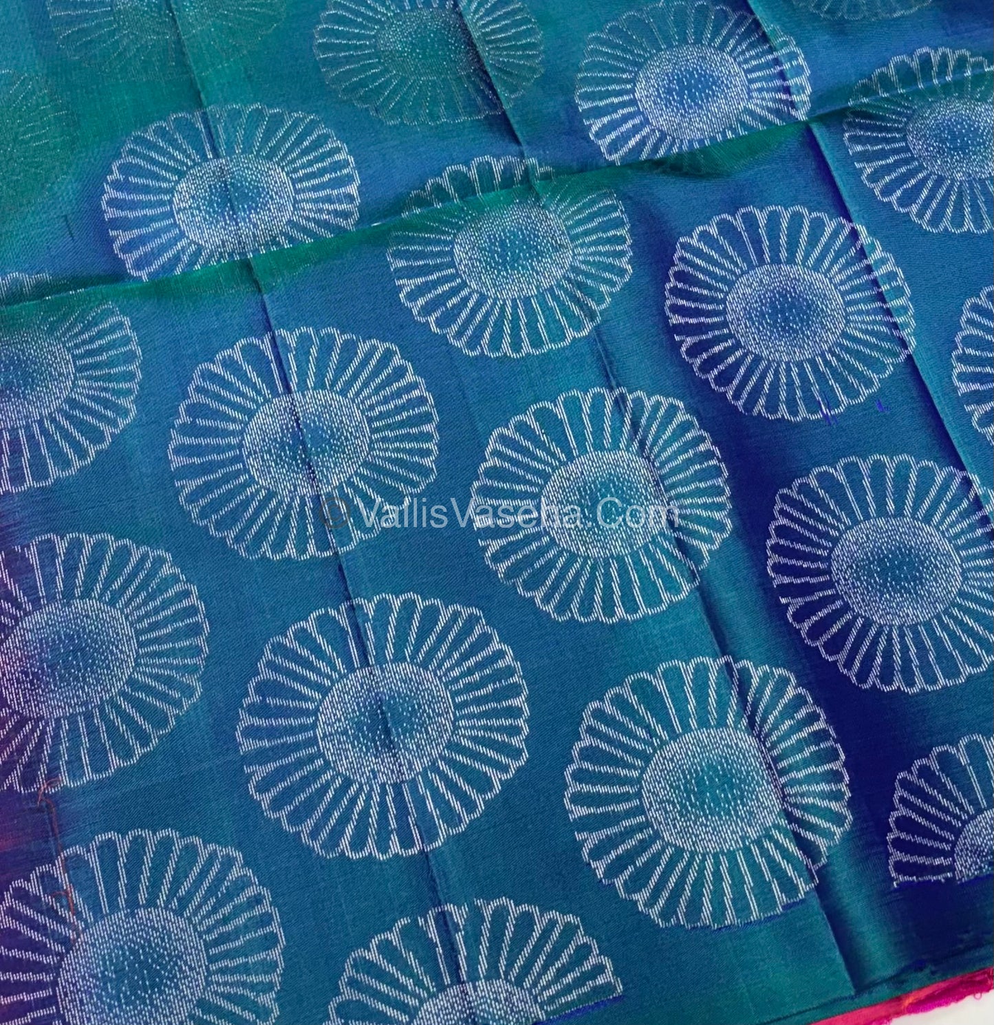 Pure Soft Silk Saree - Dupion Weaving - Dual Tone Pink & Peacock Blue Shade - VVPSS065