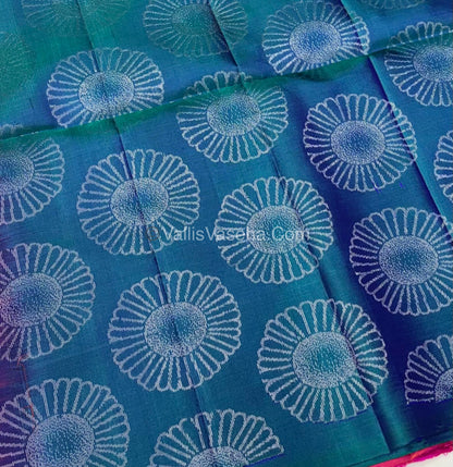 Pure Soft Silk Saree - Dupion Weaving - Dual Tone Pink & Peacock Blue Shade - VVPSS065