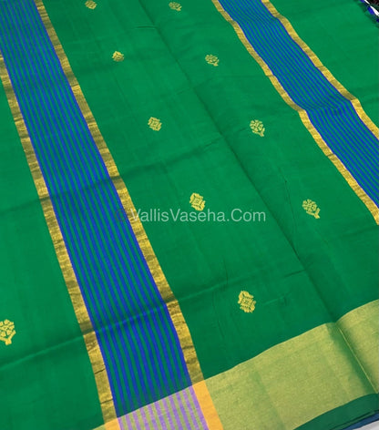 Semi Silk Cotton Saree - Blue & Green Combo - VVSSC001