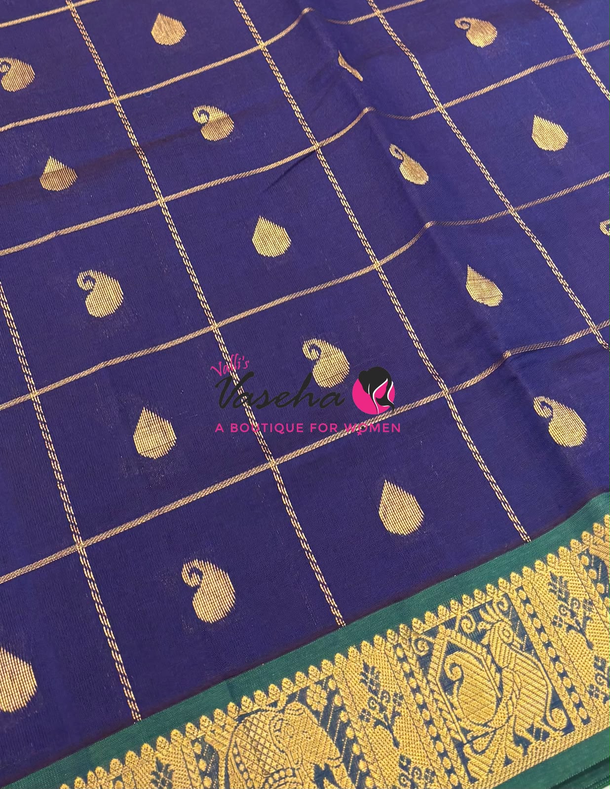 Semi Silk Cotton Saree - Checked Pattern with Butta  - VVSSC013