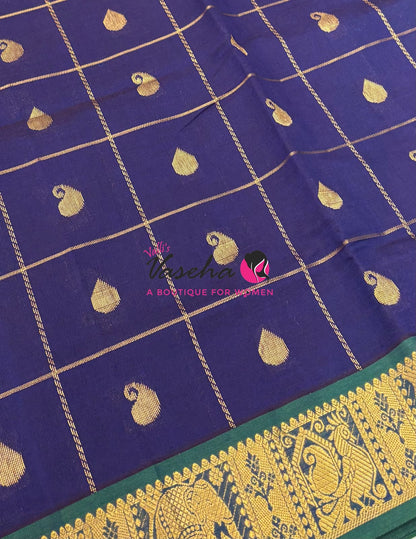Semi Silk Cotton Saree - Checked Pattern with Butta  - VVSSC013