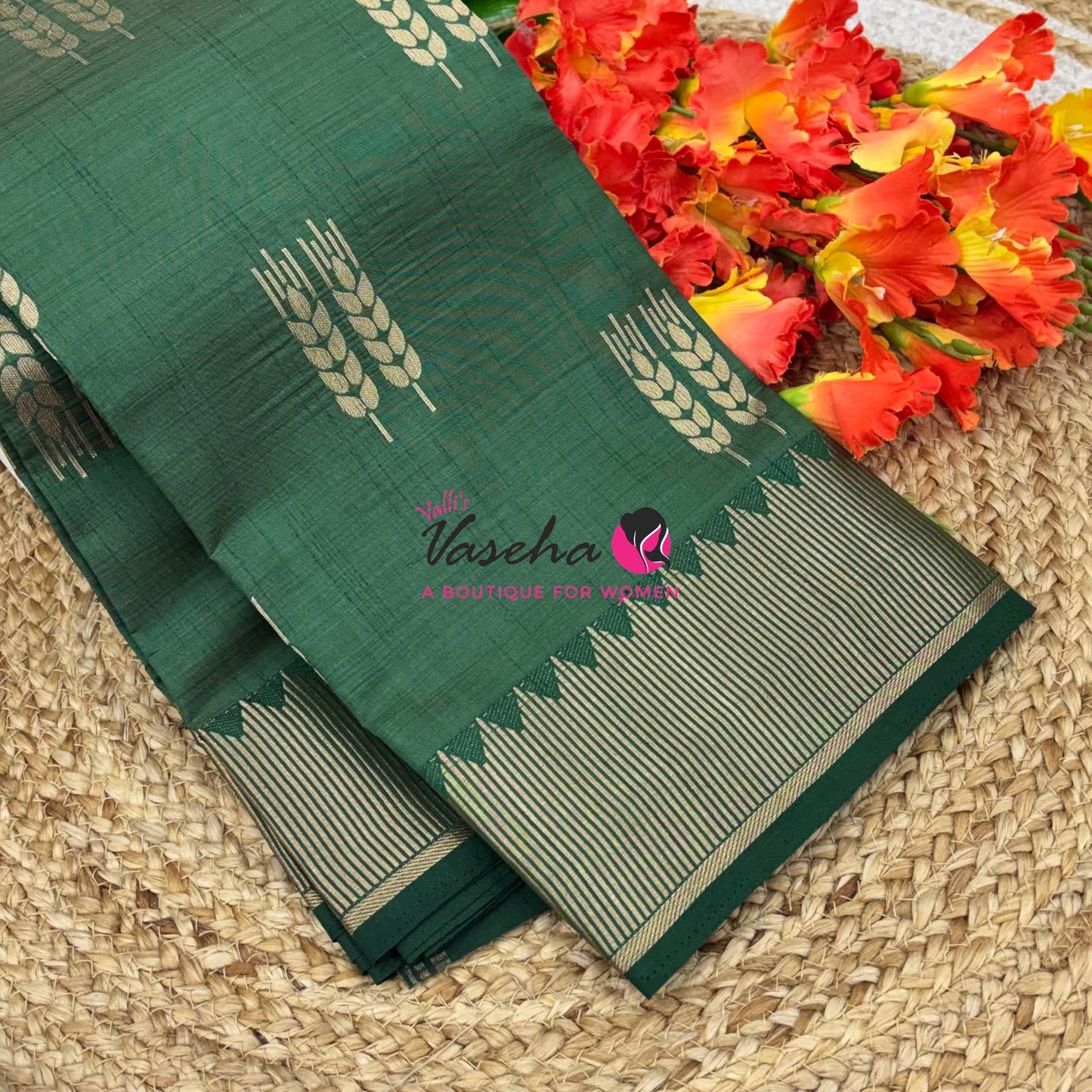 Semi Tussar Silk Saree | Green Shade |VVSTS051