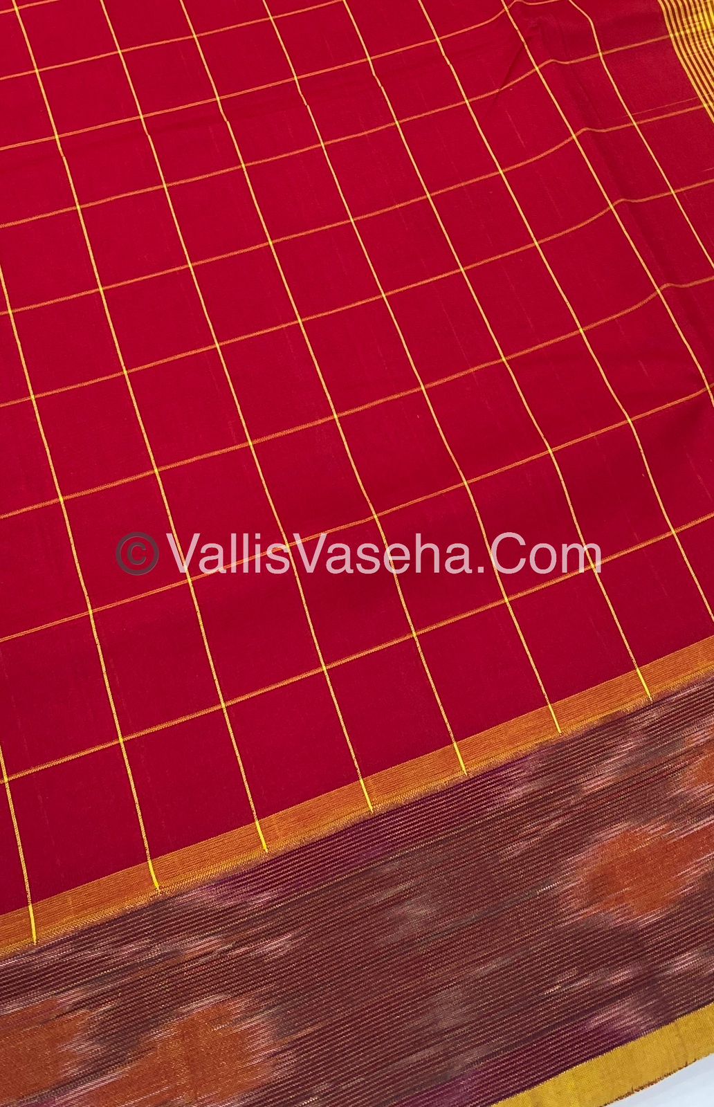 Semi Silk Cotton Saree - Red & Yellow - VVSSC001