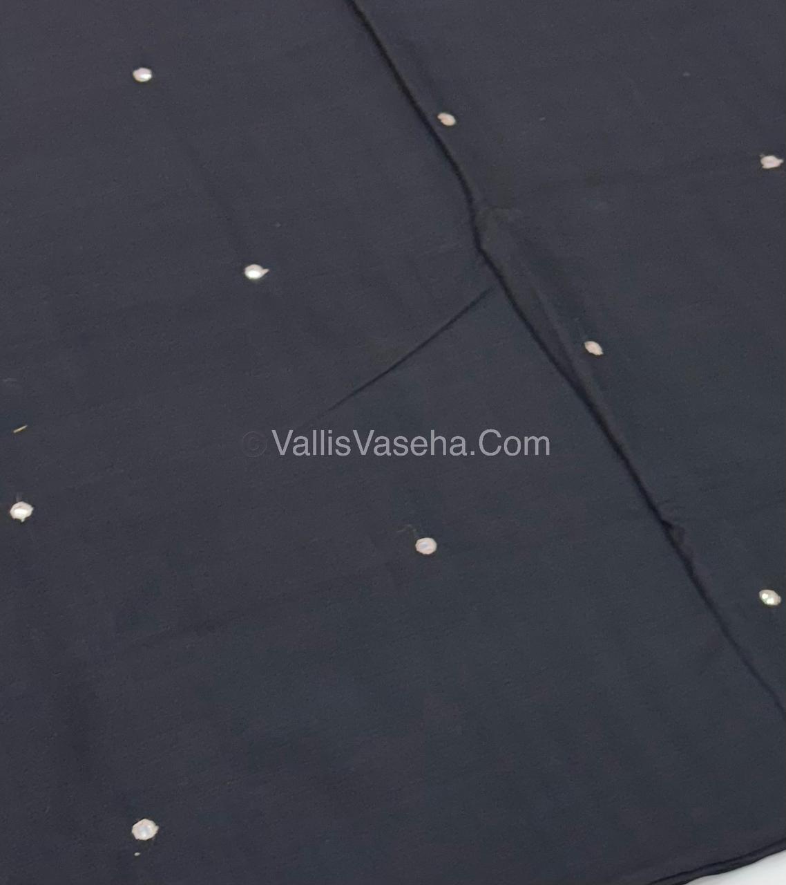 Poly Silk Mixed Cotton - Mirror Work Embroidery - Black with Cream - VVPCM001