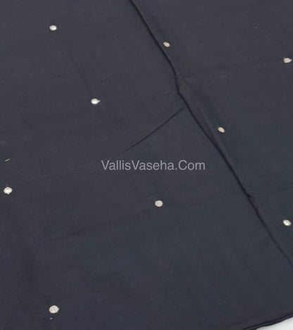 Poly Silk Mixed Cotton - Mirror Work Embroidery - Black with Cream - VVPCM001