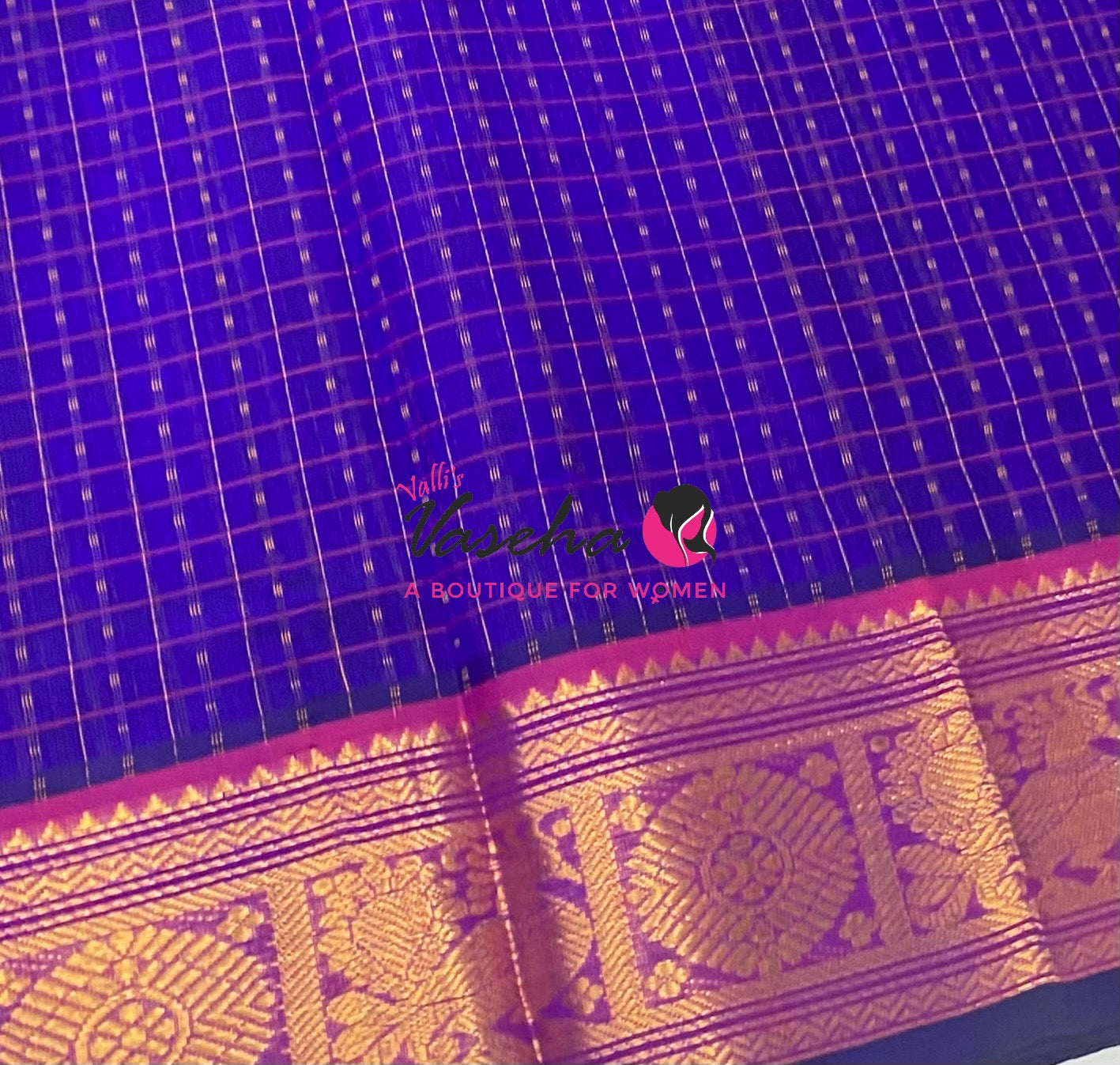 Pure Silk Cotton Saree - Blue With Red Shade - Lakshadeepam Design - VVPLD001