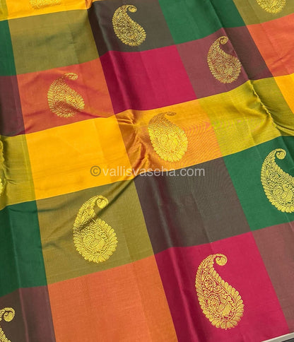 Pure Kanchipuram Silk Saree - Pazhum Pazhamum Checks - VVPS017