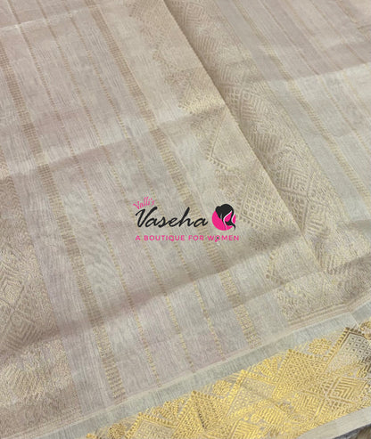 Pure Korvai Silk Cotton - Checks Pattern - Purple with Cream Shade  - VVKSC035
