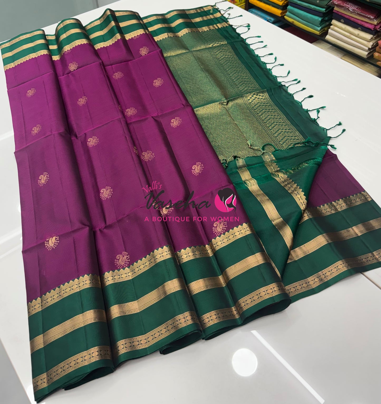 Half Mixed  Soft Silk Saree - Purplish Pink & Green - VVPSS077