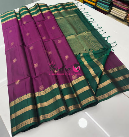 Half Mixed  Soft Silk Saree - Purplish Pink & Green - VVPSS077