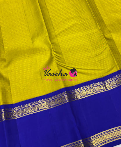 Pure Vintage Korvai Kanchipuram Silk Saree - Lemon Yellow With Blue - VVPS102