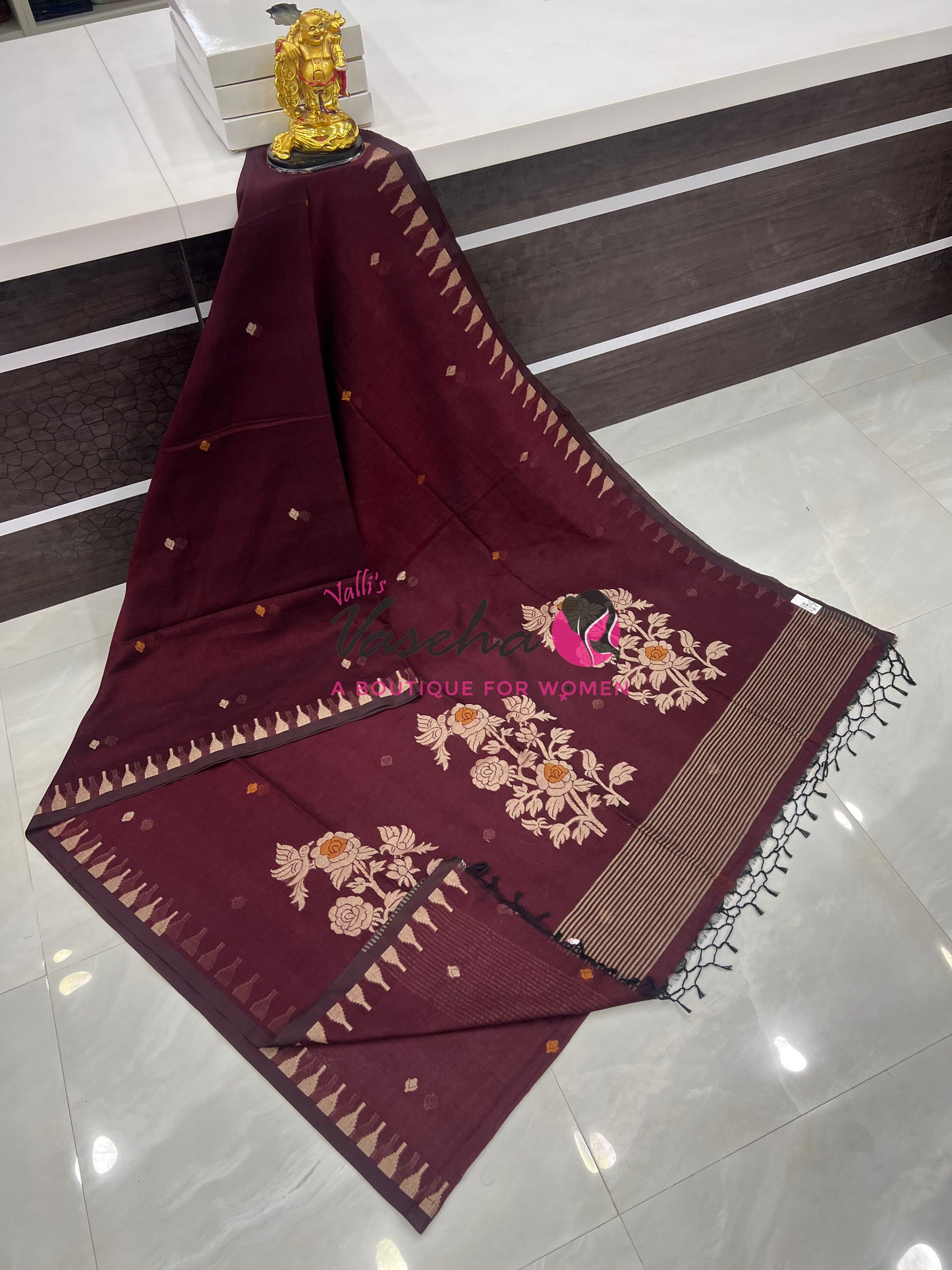 Bengal Kaddhi Cotton Saree | VVBKC001 |Kunkumam maroon