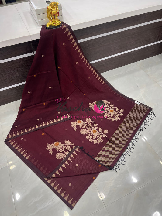Bengal Kaddhi Cotton Saree | VVBKC001 |Kunkumam maroon