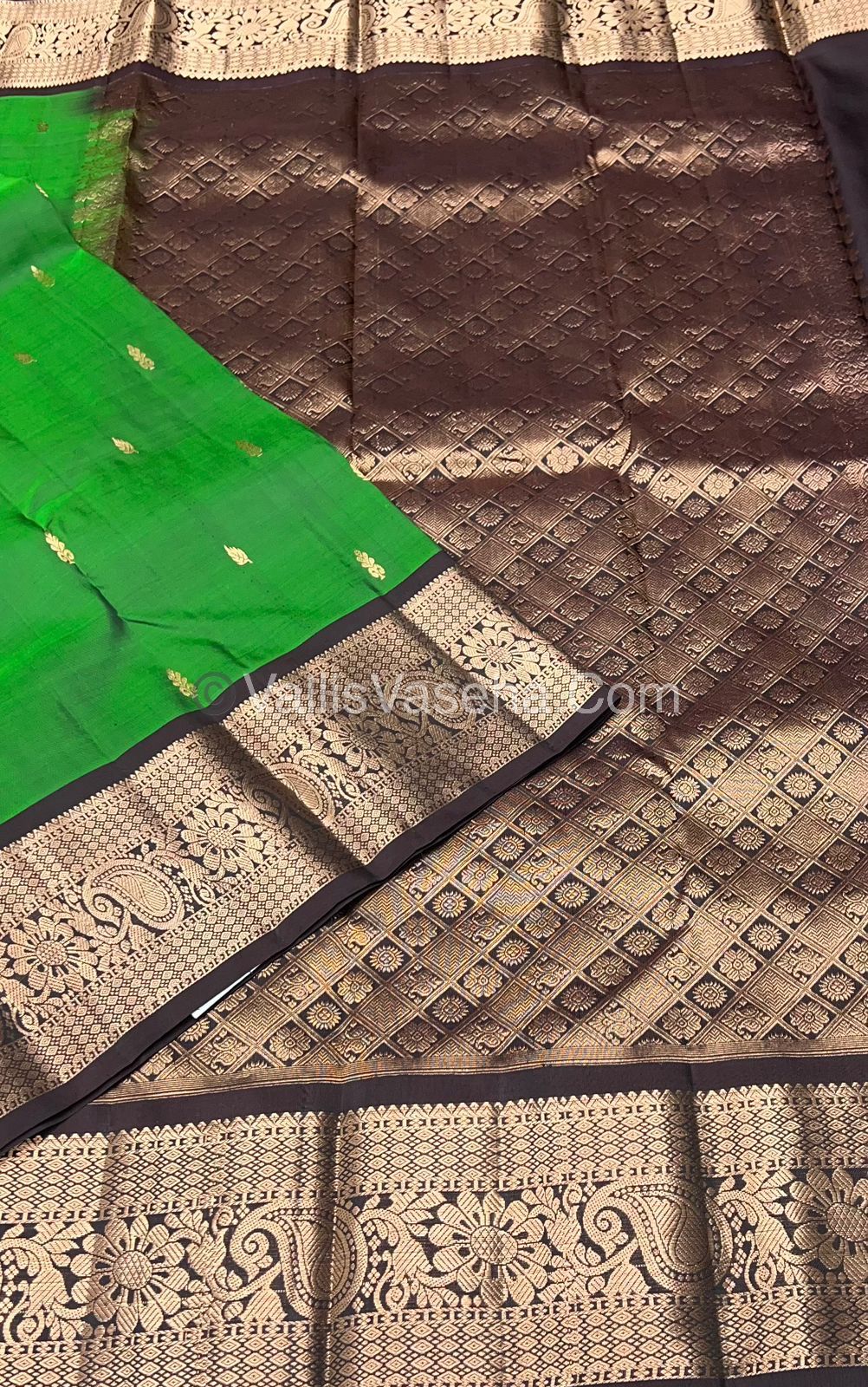 Half Mix - Pure Soft Silk Saree - Green & Brown Shade - VVPSS031