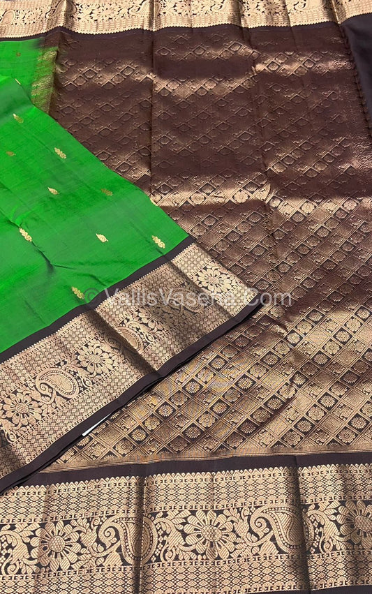 Half Mix - Pure Soft Silk Saree - Green & Brown Shade - VVPSS031