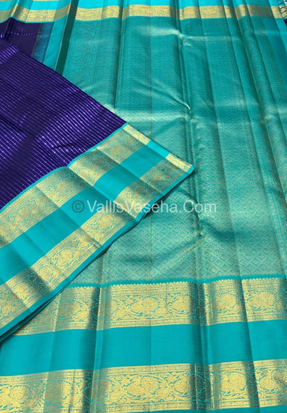 Pure Vintage Korvai Kanchipuram Silk Saree - Blue & Turquoise Blue Combo - VVPS021