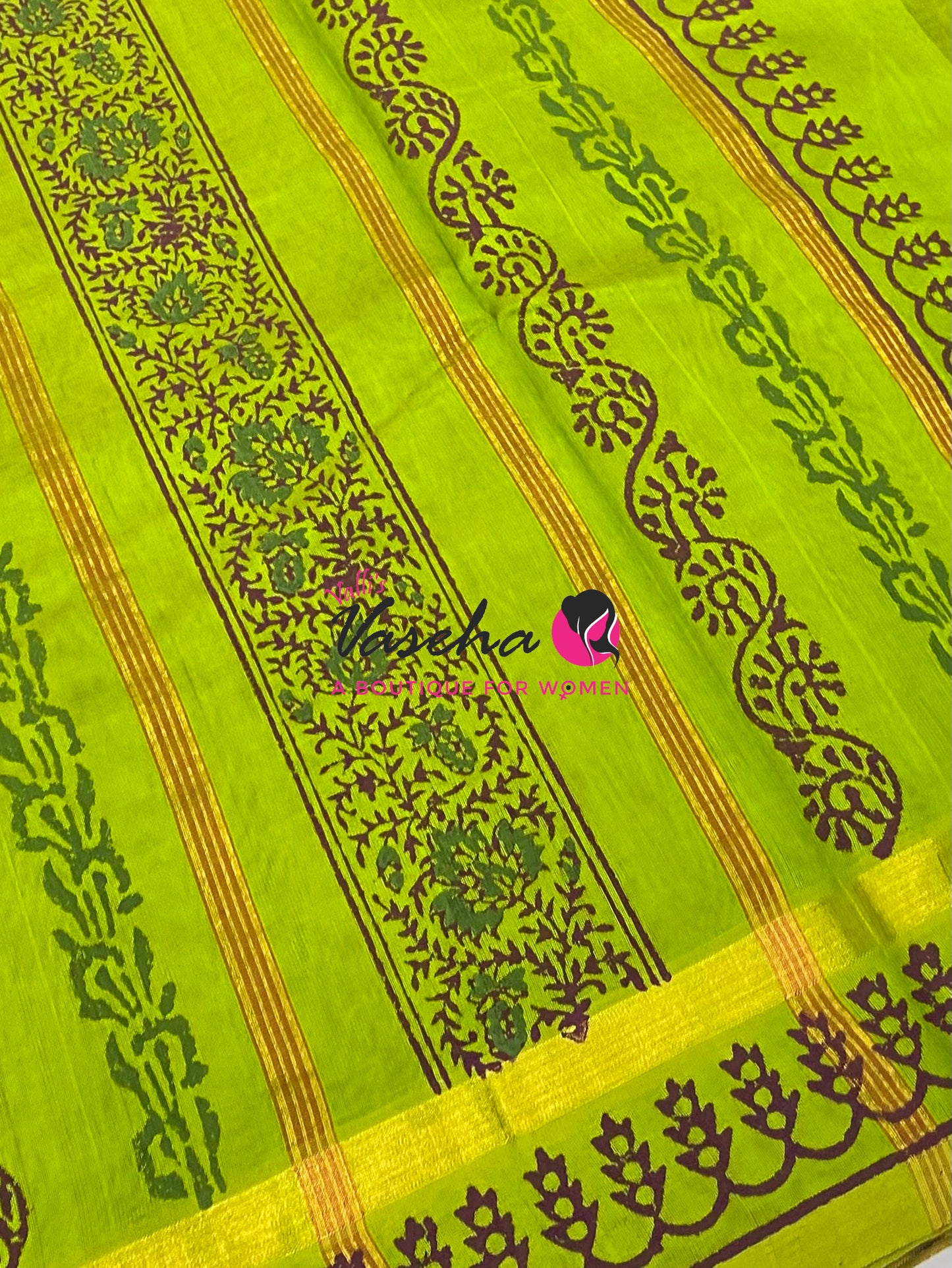 Pure Printed Silk Cotton Sarees - Maroon with Green - VVPSC004