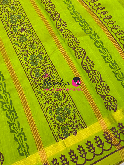 Pure Printed Silk Cotton Sarees - Maroon with Green - VVPSC004