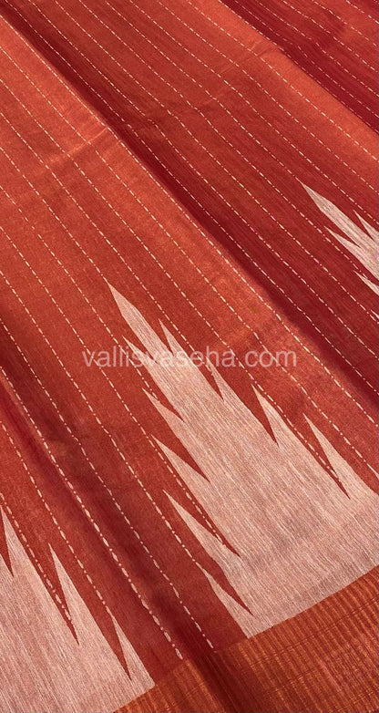 Semi Tussar Silk - Temple border - Pinksih Merun Shade - VVSTS001