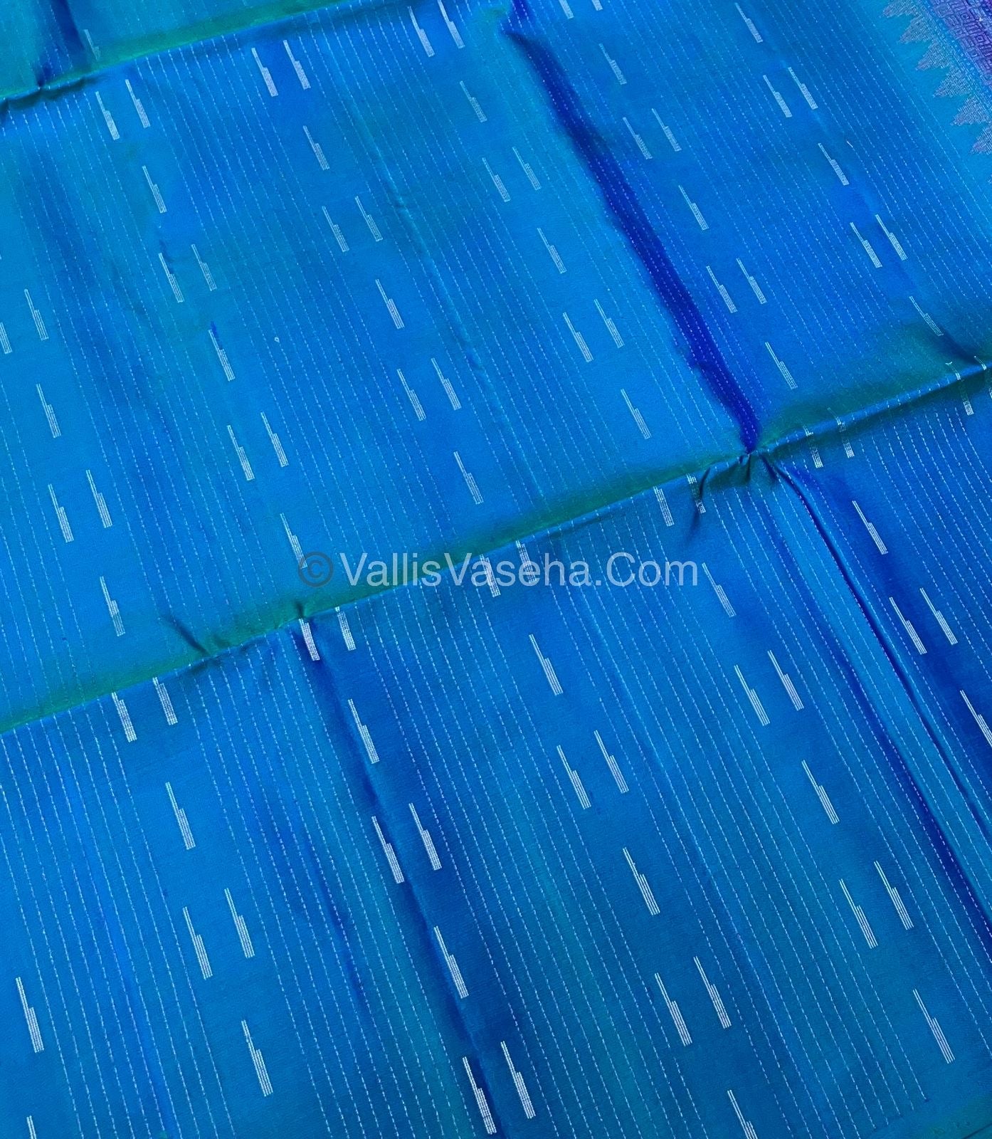 Pure Soft Silk Saree - Antique Zari - Border Less - Peacock Blue  - VVPSS037