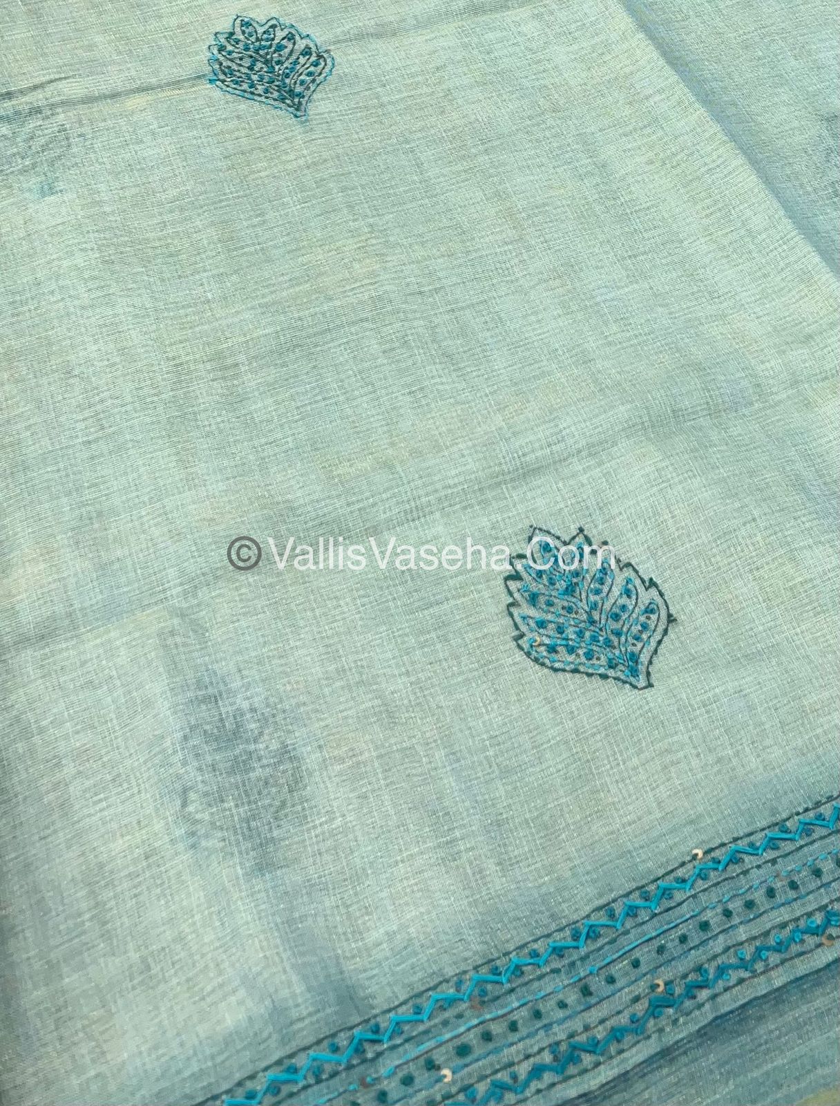 French Knot - Linen Tissue Saree - Blue Shade - VVLFN004