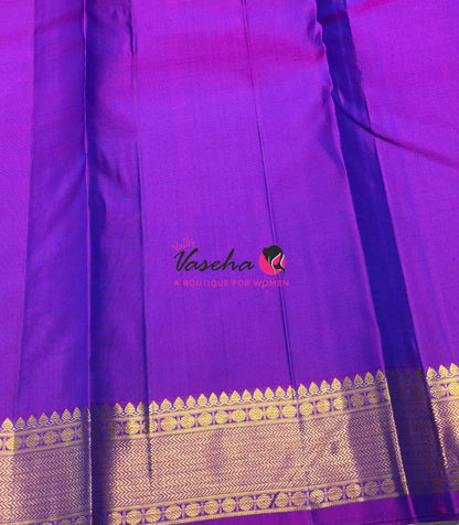Pure Kanchipuram Silk Saree - Peacock Blue & Purple Combo - VVPS025