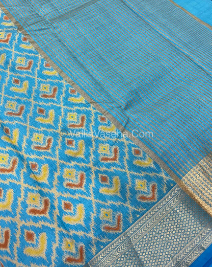 Semi Tussar Silk Saree - Ikkat / Pochampally Design - Blue Shade - VVSTS033