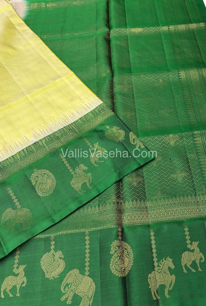 Pure Soft Silk Saree - (Merry-Go-Round Design ) - Light Yellowish Green with Green Shade - VVPSS059