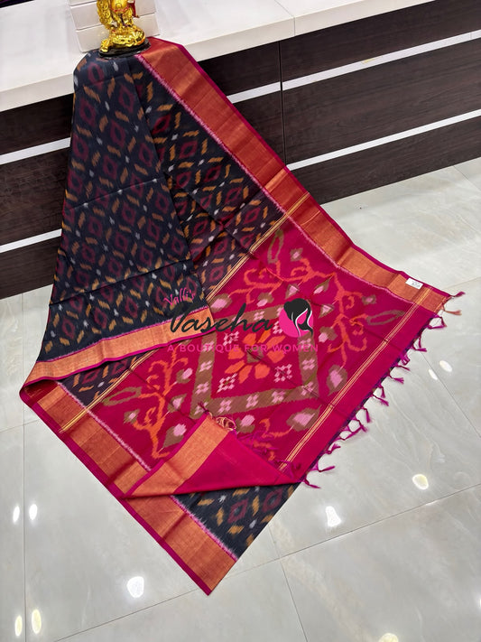 Pochampally Silk Cotton Saree - Grey & Pink Shade - VVPPS001