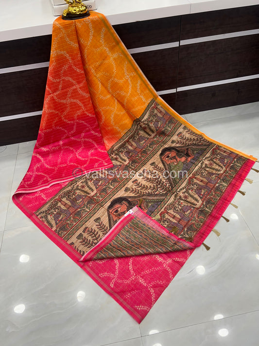 Semi Chanderi Saree - Fusion Of Bandhini & Madhubani- VVSCS002