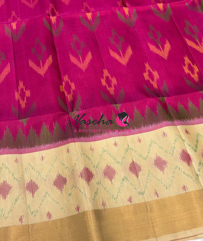 Pure Soft Silk Saree  - Pochampally Design - Pink & Cream Combo - VVPSS110