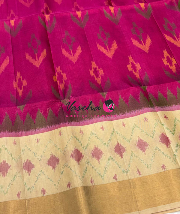 Pure Soft Silk Saree  - Pochampally Design - Pink & Cream Combo - VVPSS110