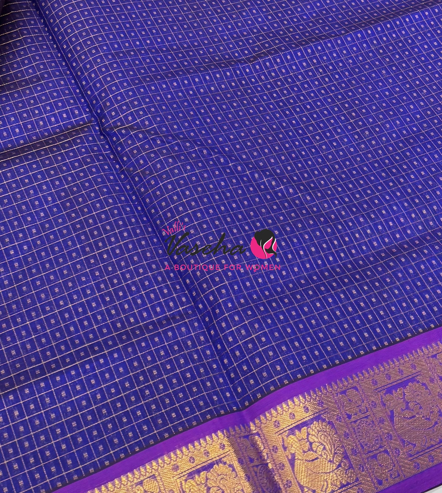 Pure Silk Cotton Saree - Blue With Purple - Lakshadeepam Design - VVPLD004