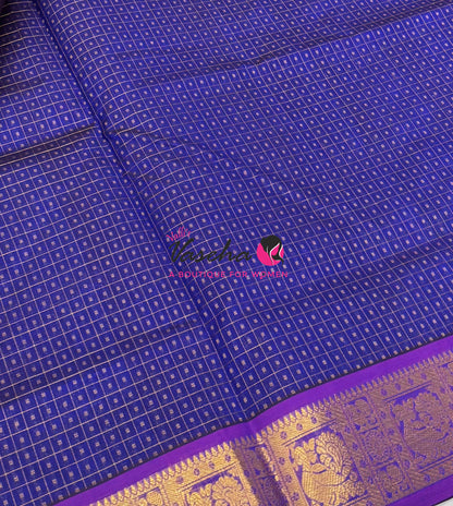 Pure Silk Cotton Saree - Blue With Purple - Lakshadeepam Design - VVPLD004