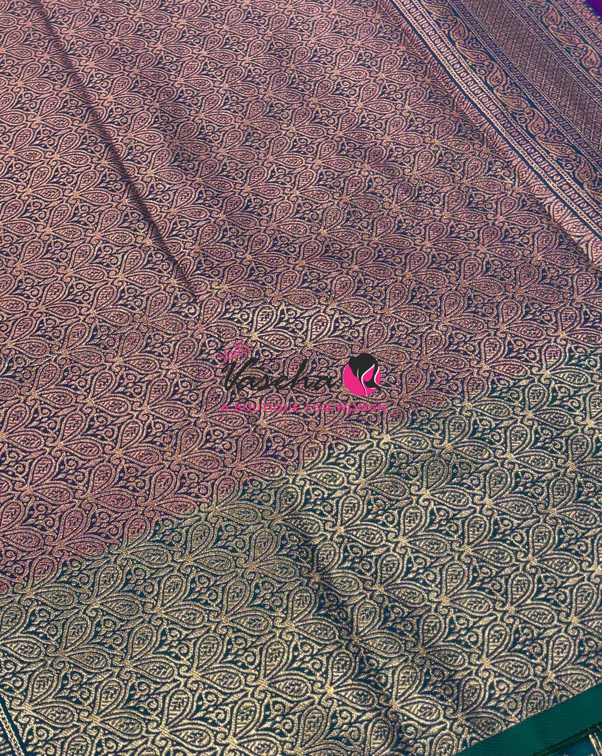 Semi Soft Silk - Purple with Peacock Bluish Green  - VVSSS039