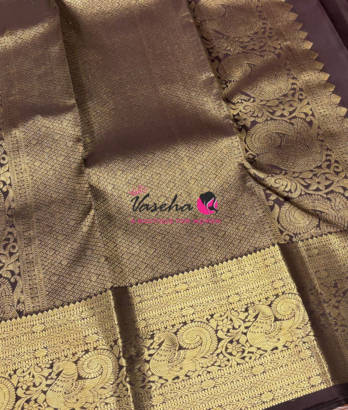 Pure Kanchipuram Silk Saree - Green  With Brown - VVPS094