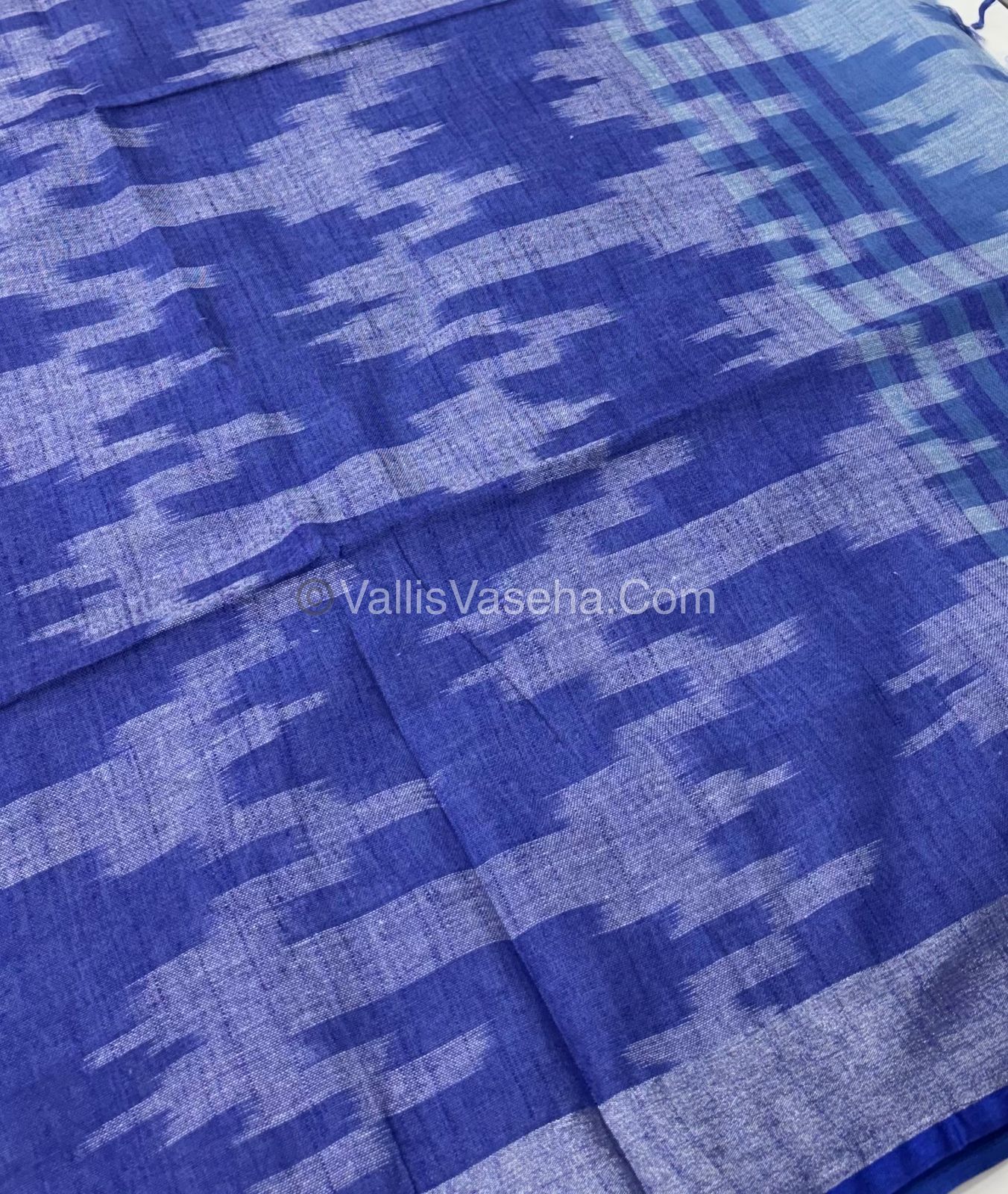 Bhagalpuri Linen Cotton Saree - Ikkat Print - Grey With Blue Shade - VVBLC001