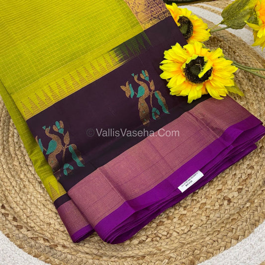 Pure Korvai Silk Cotton - Green with Purple - VVKSC027