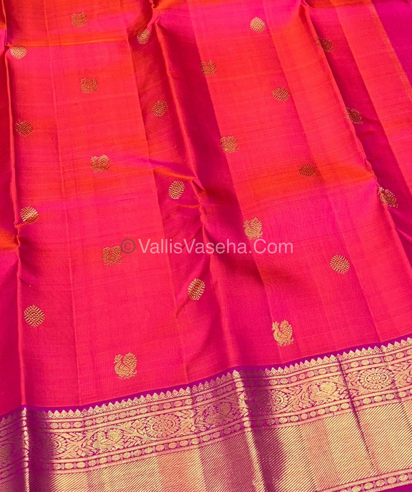 Pure Kanchipuram Silk Saree - Peachish Pink & Pink Shade - VVPS014