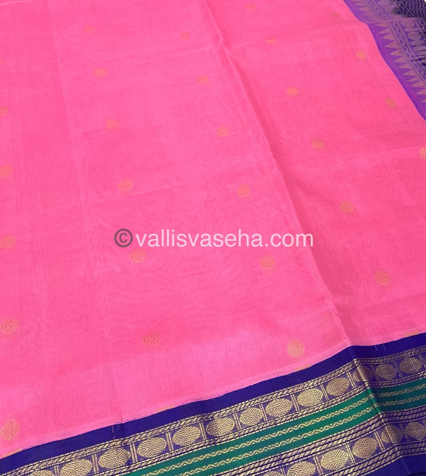 Pure Korvai Silk Cotton Saree - Pink with Blue - VVKSC004