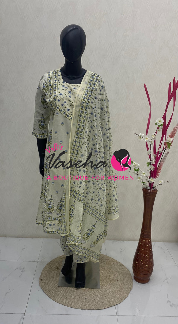 Ready Made | Semi Anarkali Set  (3pc)|Cotton |VVRMS034