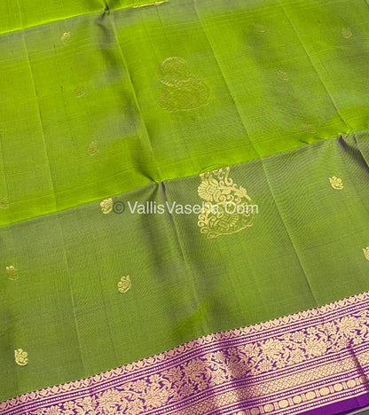 Pure Soft Silk Saree - Kanchi Border - Green & Purple Combo - VVPSS046