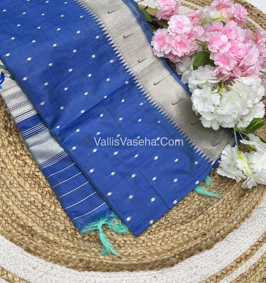 Semi Raw Silk - Paithani Design Weaving - Blue Shade - VVRS005