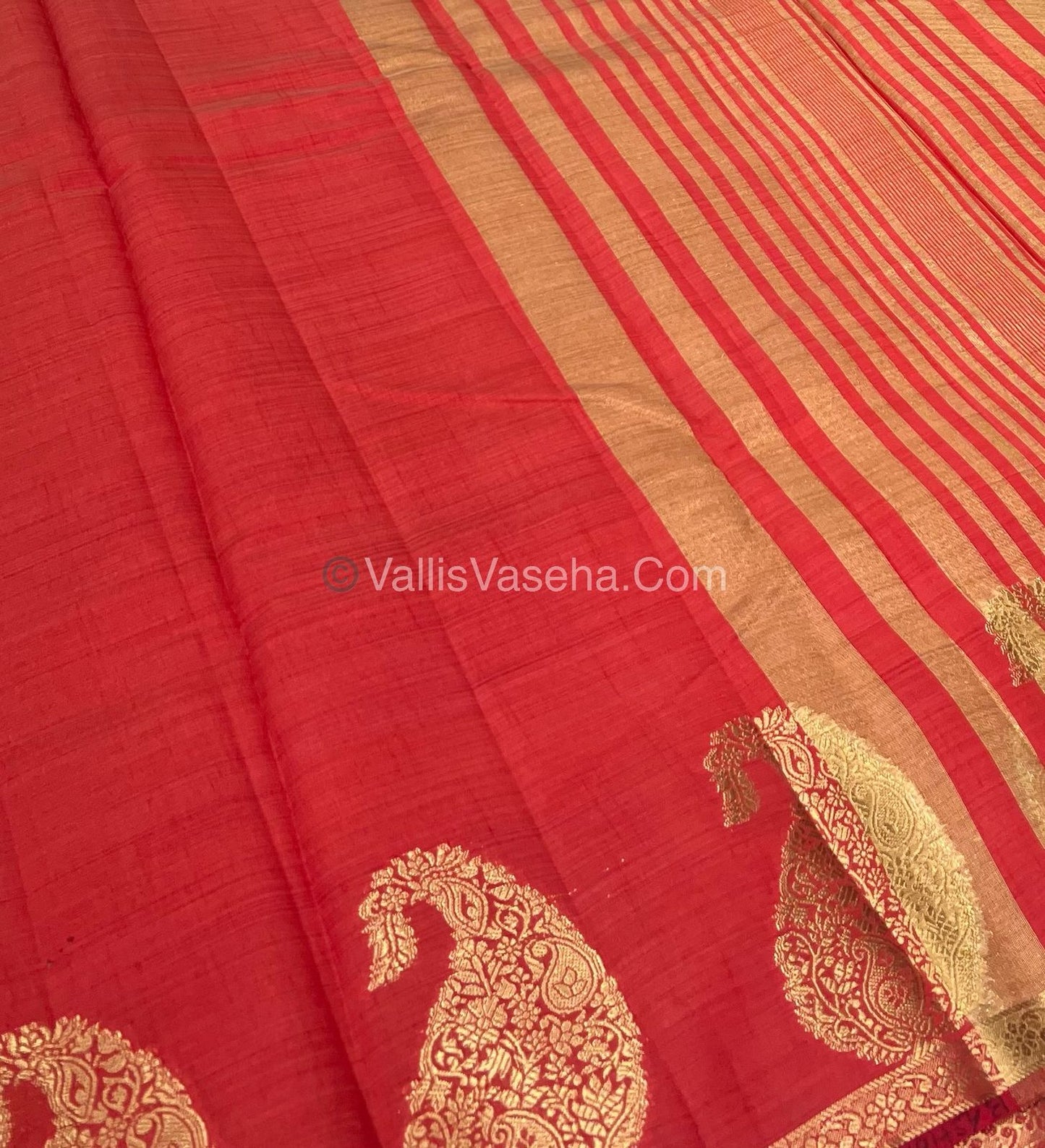 Semi Tussar Silk  - Red Shade - Small Mango Butta - VVSTS002