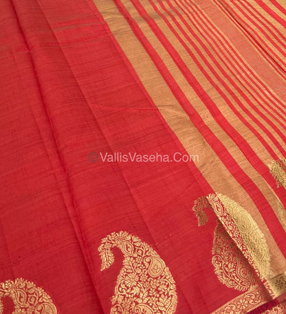 Semi Tussar Silk  - Red Shade - Small Mango Butta - VVSTS002