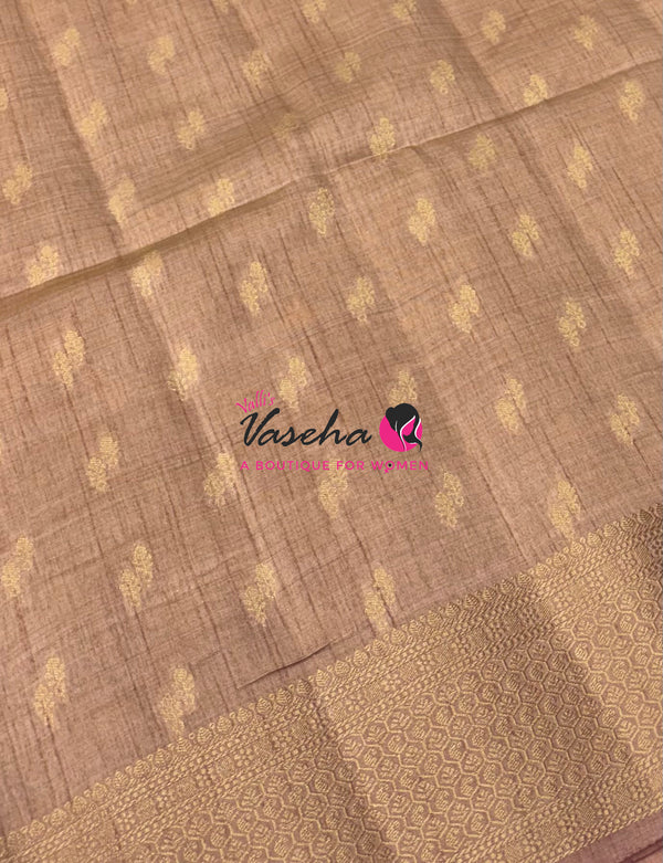 Semi Tussar Silk - Grand Pallu  - Chikku  Shade - VVSTS021